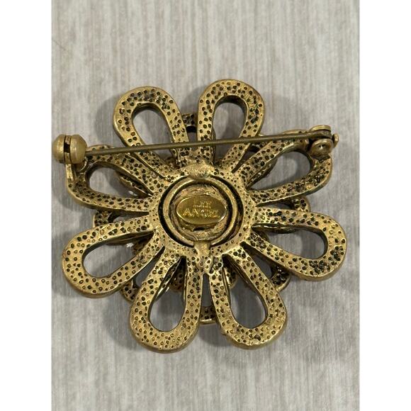 Vintage Lee Angel Brooch Matte Gold Tone Pearl Aurora Borealis Rhinestone - Picture 4 of 6